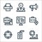 job resume line icons. linear set. quality vector line set such as analysis, id card, focus, location, keywords, briefcase,