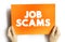 Job scams text quote on card, concept background