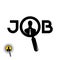 Job search icon with zoom glass and man
