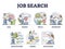Job search, recruitment and employment scenes in outline career collection