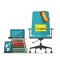 Job vacancy advertisement for Data Scientist with office workplace chair in flat design.