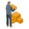 Jobless man take parcels icon, isometric style