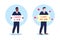Jobless people with cardboard signs flat concept vector illustration set