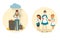 Jobless woman finds new job as maid, people before and after employment, vector illustration