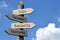 Jobs, career, benefits, success - wooden signpost with four arrows