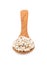 Jobs tears grain seed with wooden spoon on white background