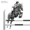 Jockey on horse. White Horse. Champion. Horse riding. Equestrian sport. Jockey riding jumping horse. Poster. Sport