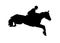 Jockey jumping on horse