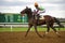 Jockey and racehorse trot past scoreboard in Kentucky