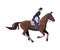 Jockey Riding on Racing Horse, Man Rider Competing in Dressage Vector Illustration