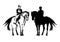 Jockey and standing horse black and white vector outline and silhouette