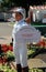 Jockey statue holding sign at entrance, Saratoga Racecourse, New York,2017