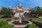 Jodhpur, Rajasthan, India - 20.10.2019 : Visitors enjoying beautiful decorated garden of Jaswant Thada cenotaph. Garden has carved