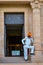 Jodhpur, Rajasthan, India, 2020. Guard with imposing mustache in front of a gate in Umaid Bhawan