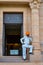 Jodhpur, Rajasthan, India, 2020. Guard with imposing mustache in front of a gate in Umaid Bhawan