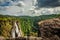 Jog falls nestled in western ghat forests from above flat angle shots