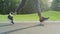 Jogger with artificial limb doing cardio on road. Athlete running outdoors