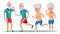 Jogger Old People Vector. Jogger Couple. Active Health Training. Illustration