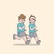 Jogging couple illustration vector on yellow background. Exercise concept.