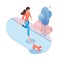Jogging, dog walking isometric vector illustration isolated on white background