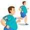 Jogging fat man, loss weight cardio training with smart device.