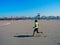 Jogging on the long beach of Ulcinj, Montenegro.