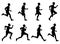 Jogging man, running athlete, runner vector silhouettes set