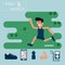 Jogging and running infographics set with man running outdoor.