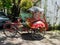 JOGJA, INDONESIA - AUGUST 12, 2O17: A traditional pedicap transport parket at outdoor at jogja Yogyakarta Indonesia