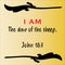 John 10:7 - Jesus` I AM the door of the sheep vector statements on gradient yellow in gospel of John in the Bible`s new testament