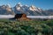 The John Moulton Barn at sunrise in Grand Teton National Park Wyoming at Morman Row