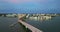 John Ringling Causeway leading from downtown to St. Armands Key in Sarasota city, Florida. Waterfront office high-rise