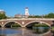 John W. Weeks Bridge with clock tower over Charles River
