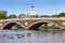 John W. Weeks Bridge and clock tower over Charles River in Harvard University campus