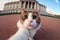 Join this adventurous cat as they explore the famous Buckingham Palace and capture a regal moment with a selfie. A purr