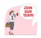 Join Our Team, Hiring Concept. Businesswoman Character Search Employee Hire on Job Using Loudspeaker. Human Resource