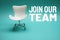 Join Our Team word with empty chair on blue background