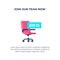 Join us text with vacancy office chair vector illustration. Business hiring and recruiting concept. simple flat background vector