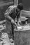 joiner carpenter handles grinder wooden detail, black and white photography