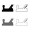 Jointer plane with wood icon set grey black color illustration outline flat style simple image