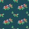 Jointless tiles with Holly branch and Bullfinches on it, pattern on blue-green background or isolated of it