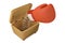 Joke boxing glove on wood box.3D illustration.