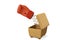 Joke boxing glove on wood box.3D illustration.