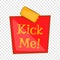 Joke inscription kick me icon, cartoon style