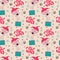 Joke seamless pattern. Word Joke with surprise box and jester.