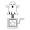 Joke surprise box with ghost in black and white