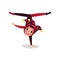 Joker cartoon character doing split upside down. Boy jester in black and red costume, cap and bells.