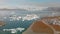 Jokullsarlon glacial lake in southwest Iceland. Aerial view of icebergs in the lagoon, going up from the ground