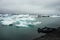 Jokulsalron lake with icebergs and boats