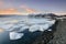 Jokulsarlon Glacier Lagoon icebergs at sunset